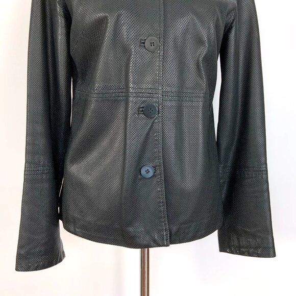 Vintage 90s Siena Collection Black Perforated Leather Jacket Sz M - Picture 5 of 16